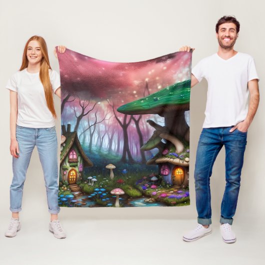 Enchanted Forest Dreamscape Paddenstoel Fantasy Fa Fleece Deken (In situ)