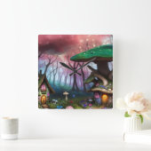 Enchanted Forest Dreamscape Paddenstoel Fantasy Fa Vierkante Klok (Huis)