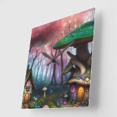 Enchanted Forest Dreamscape Paddenstoel Fantasy Fa Vierkante Klok (Hoek)