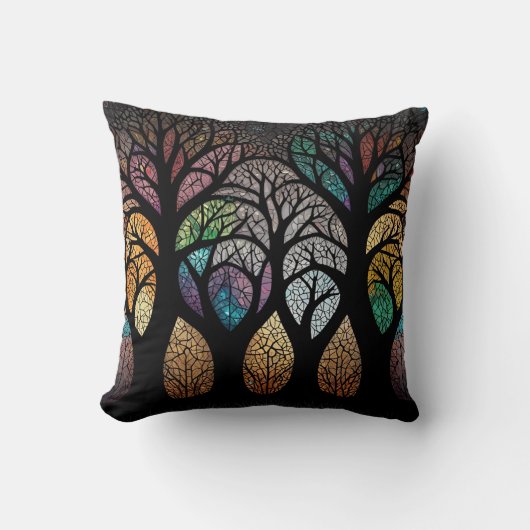 Enchanted Forest: Een Glas in lood meesterwerk Kussen (Voorkant)