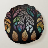 Enchanted Forest: Een Glas in lood meesterwerk Rond Kussen (Achterkant)