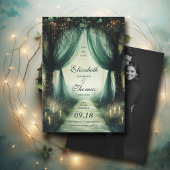 Enchanted Forest Elegant Moody Dark Photo Wedding Save The Date