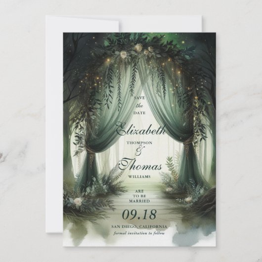 Enchanted Forest Elegant Moody Dream Fotobruiloft Save The Date (Voorkant)