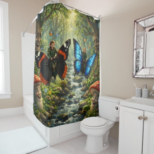 Enchanted Forest elf butterfly rider shower curtai Douchegordijn (In situ)