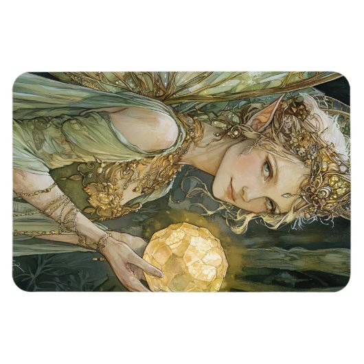 Enchanted Forest Elf Maiden With Crystal Ball Magneet (Horizontaal)