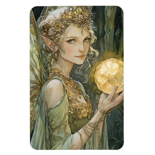 Enchanted Forest Elf Maiden With Crystal Ball Magneet (Verticaal)