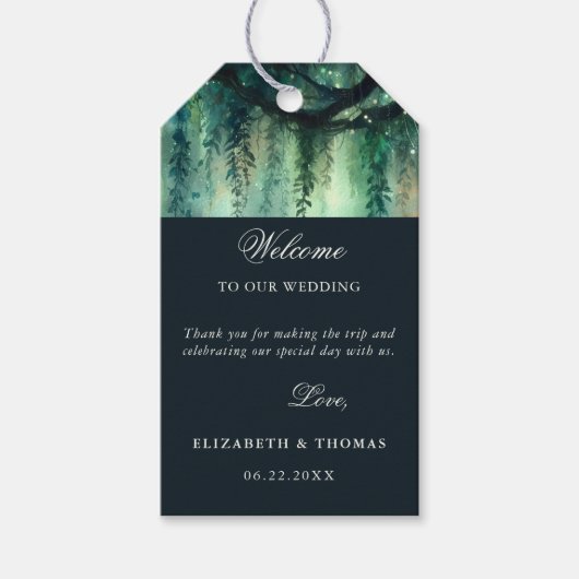 Enchanted Forest Emerald Elegant bruiloft Welkom Cadeaulabel (Voorkant)