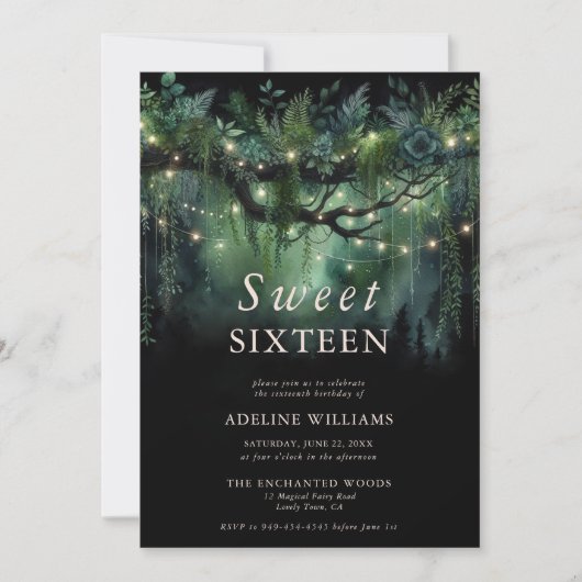 Enchanted Forest Emerald Floral Fairy Sweet 16 Kaart (Voorkant)