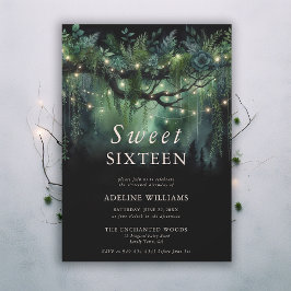 Enchanted Forest Emerald Floral Fairy Sweet 16 Kaart