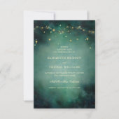 Enchanted Forest Emerald Gold Fairy Lights Wedding Save The Date (Voorkant)