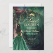 Enchanted Forest Emerald Gold Fairy Tale Sweet 16 Kaart (Voorkant)