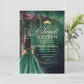 Enchanted Forest Emerald Gold Fairy Tale Sweet 16 Kaart (Staand voorkant)