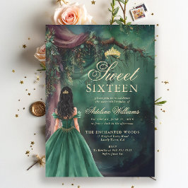 Enchanted Forest Emerald Gold Fairy Tale Sweet 16 Kaart