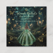 Enchanted Forest Emerald Green Bat Mitzvah QR RSVP Informatiekaartje (Achterkant)