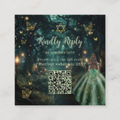 Enchanted Forest Emerald Green Bat Mitzvah QR RSVP Informatiekaartje (Voorkant)