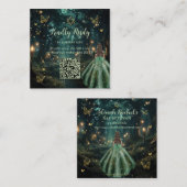 Enchanted Forest Emerald Green Bat Mitzvah QR RSVP Informatiekaartje (Voorkant / Achterkant)