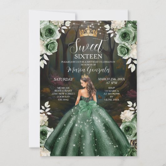 Enchanted Forest Emerald Green Dress Sweet Sixteen Kaart (Voorkant)