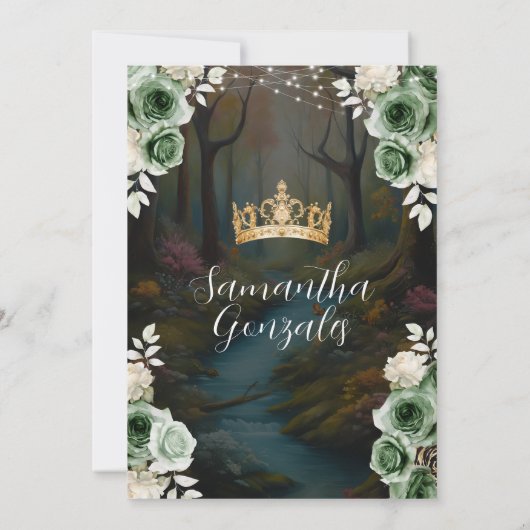 Enchanted Forest Emerald Green Dress Sweet Sixteen Kaart (Achterkant)