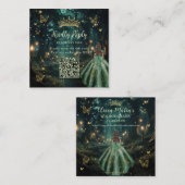 Enchanted Forest Emerald Green Quinceañera QR RSVP Informatiekaartje (Voorkant / Achterkant)