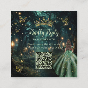 Enchanted Forest Emerald Green Quinceañera QR RSVP Informatiekaartje