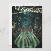 Enchanted Forest Emerald Green Twins Quinceañera Save The Date (Achterkant)