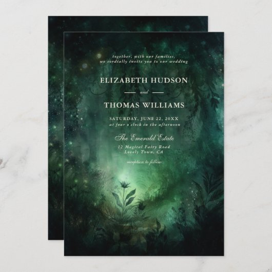 Enchanted Forest Emerald Groen Elegant Bruiloft Kaart (Voorkant / Achterkant)