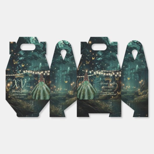 Enchanted Forest Emerald Groene Jurk Quinceañera Bedankdoosjes (Ongevouwen)