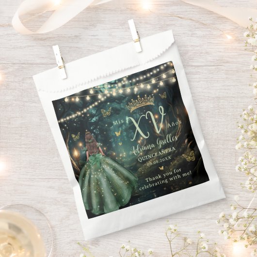 Enchanted Forest Emerald Groene Jurk Quinceañera Bedankzakje (Geknipt)