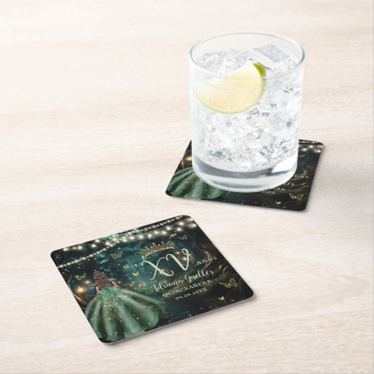 Enchanted Forest Emerald Groene Jurk Quinceañera Kartonnen Onderzetters (Insitu)