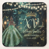 Enchanted Forest Emerald Groene Jurk Quinceañera Kartonnen Onderzetters (Voorkant)