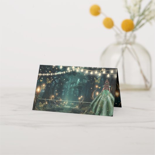 Enchanted Forest Emerald Groene Jurk Quinceañera Plaatskaartje (Achterkant)