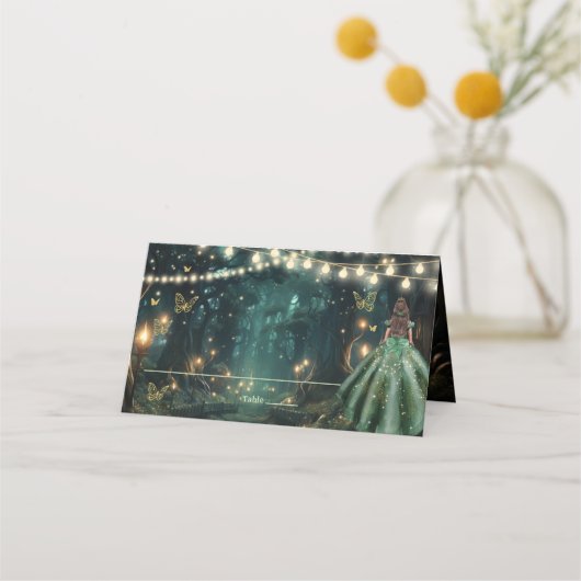 Enchanted Forest Emerald Groene Jurk Quinceañera Plaatskaartje (Voorkant)