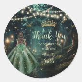 Enchanted Forest Emerald Groene Jurk Quinceañera Ronde Sticker (Voorkant)