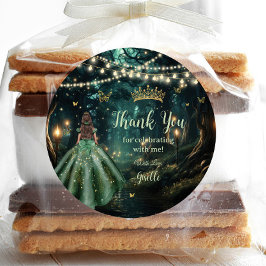 Enchanted Forest Emerald Groene Jurk Quinceañera Ronde Sticker