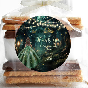 Enchanted Forest Emerald Groene Jurk Quinceañera Ronde Sticker