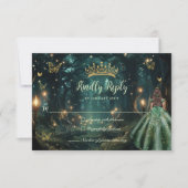 Enchanted Forest Emerald Groene Jurk Quinceañera RSVP Kaartje (Voorkant)
