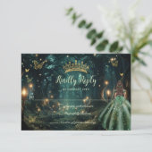 Enchanted Forest Emerald Groene Jurk Quinceañera RSVP Kaartje (Staand voorkant)