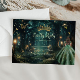 Enchanted Forest Emerald Groene Jurk Quinceañera RSVP Kaartje
