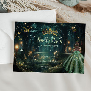 Enchanted Forest Emerald Groene Jurk Quinceañera RSVP Kaartje