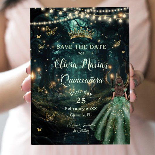 Enchanted Forest Emerald Groene Jurk Quinceañera Save The Date
