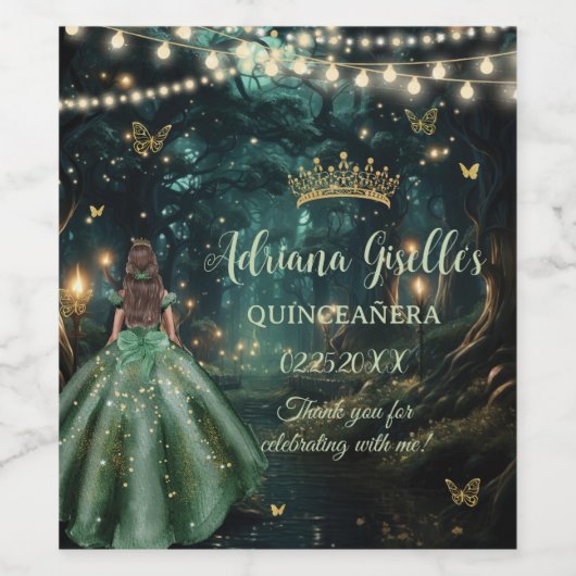Enchanted Forest Emerald Groene Jurk Quinceañera Wijn Etiket (Enkel label)