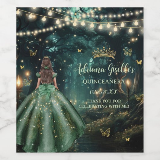Enchanted Forest Emerald Groene Jurk Quinceañera Wijn Etiket (Enkel label)