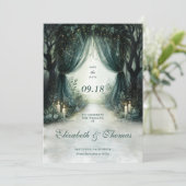 Enchanted Forest Emerald Moody Dark Photo Wedding Save The Date (Staand voorkant)