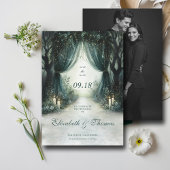 Enchanted Forest Emerald Moody Dark Photo Wedding Save The Date