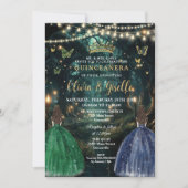 Enchanted Forest Emerald & Navy Twins Quinceañera Kaart (Voorkant)