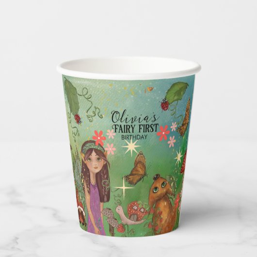 Enchanted Forest Fairy 1e verjaardag Drink Cups Papieren Bekers (Achterkant)