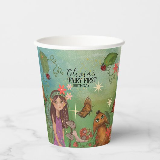 Enchanted Forest Fairy 1e verjaardag Drink Cups Papieren Bekers (Voorkant)