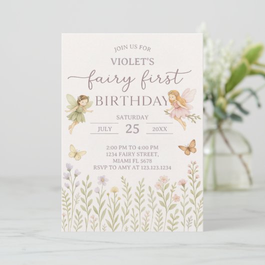 Enchanted Forest Fairy 1e verjaardag Uitnodiging (Staand voorkant)
