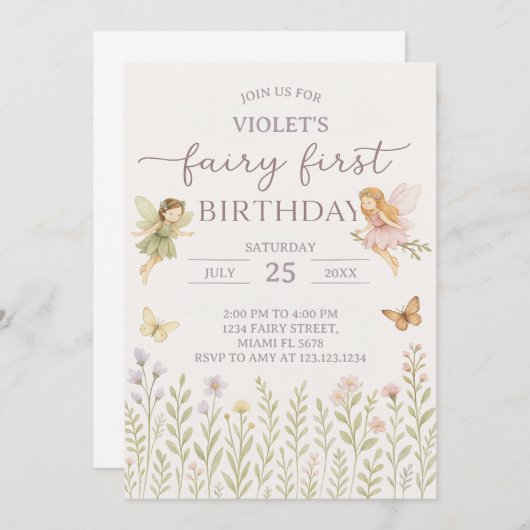 Enchanted Forest Fairy 1e verjaardag Uitnodiging (Voorkant / Achterkant)