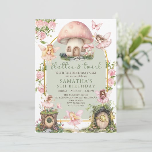 Enchanted Forest Fairy Birthday Invitation Kaart (Staand voorkant)